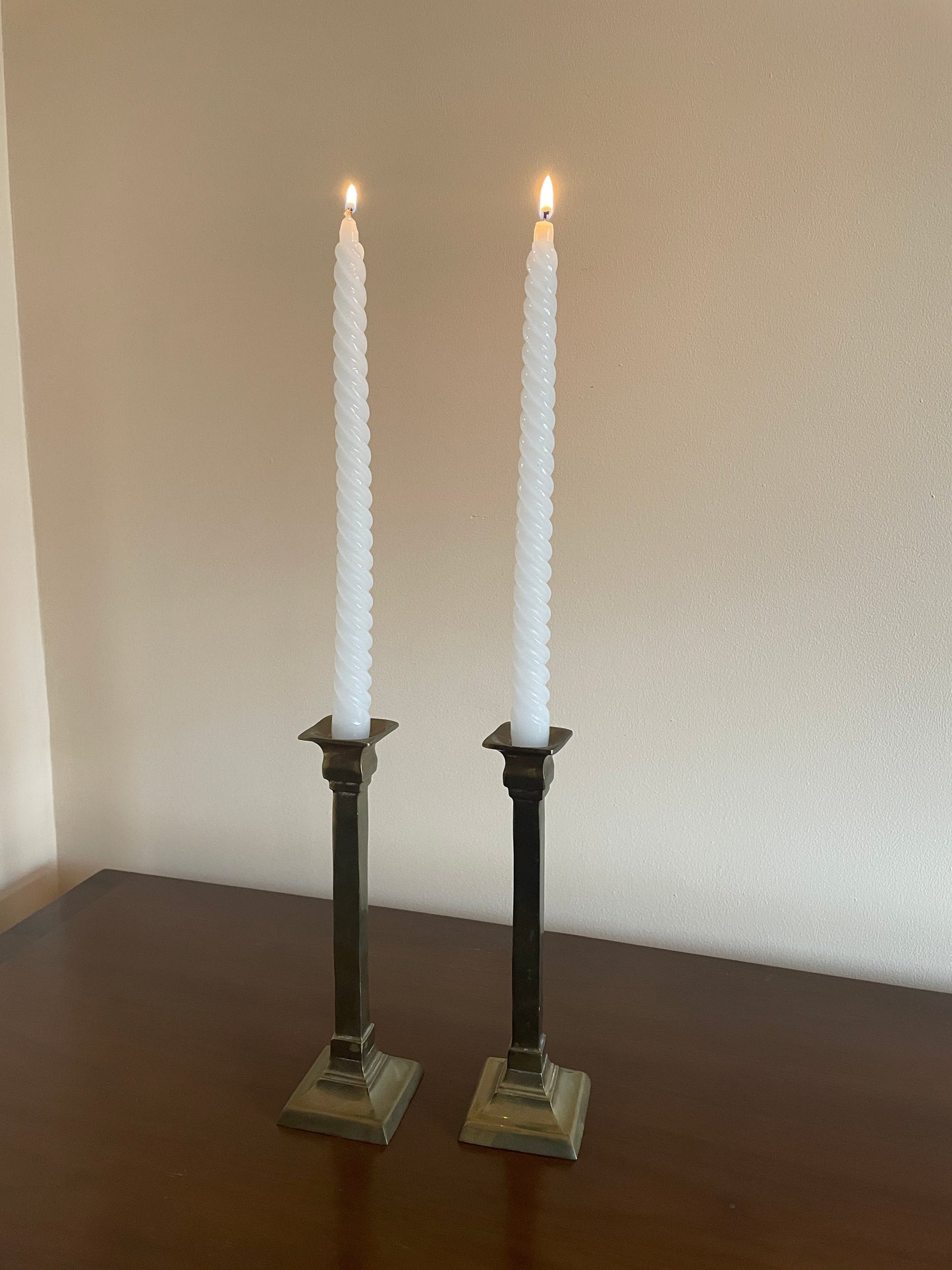 Pair of Brass Candlesticks with Spiral Candles