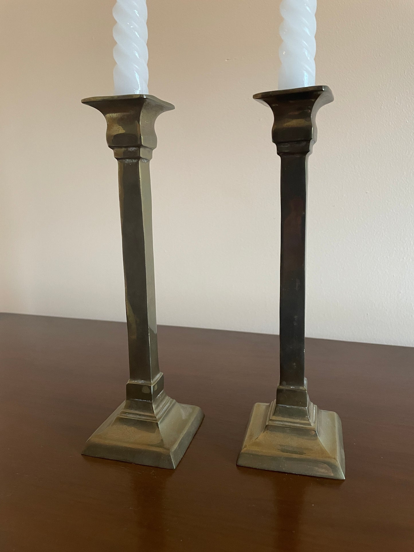 Pair of Brass Candlesticks with Spiral Candles