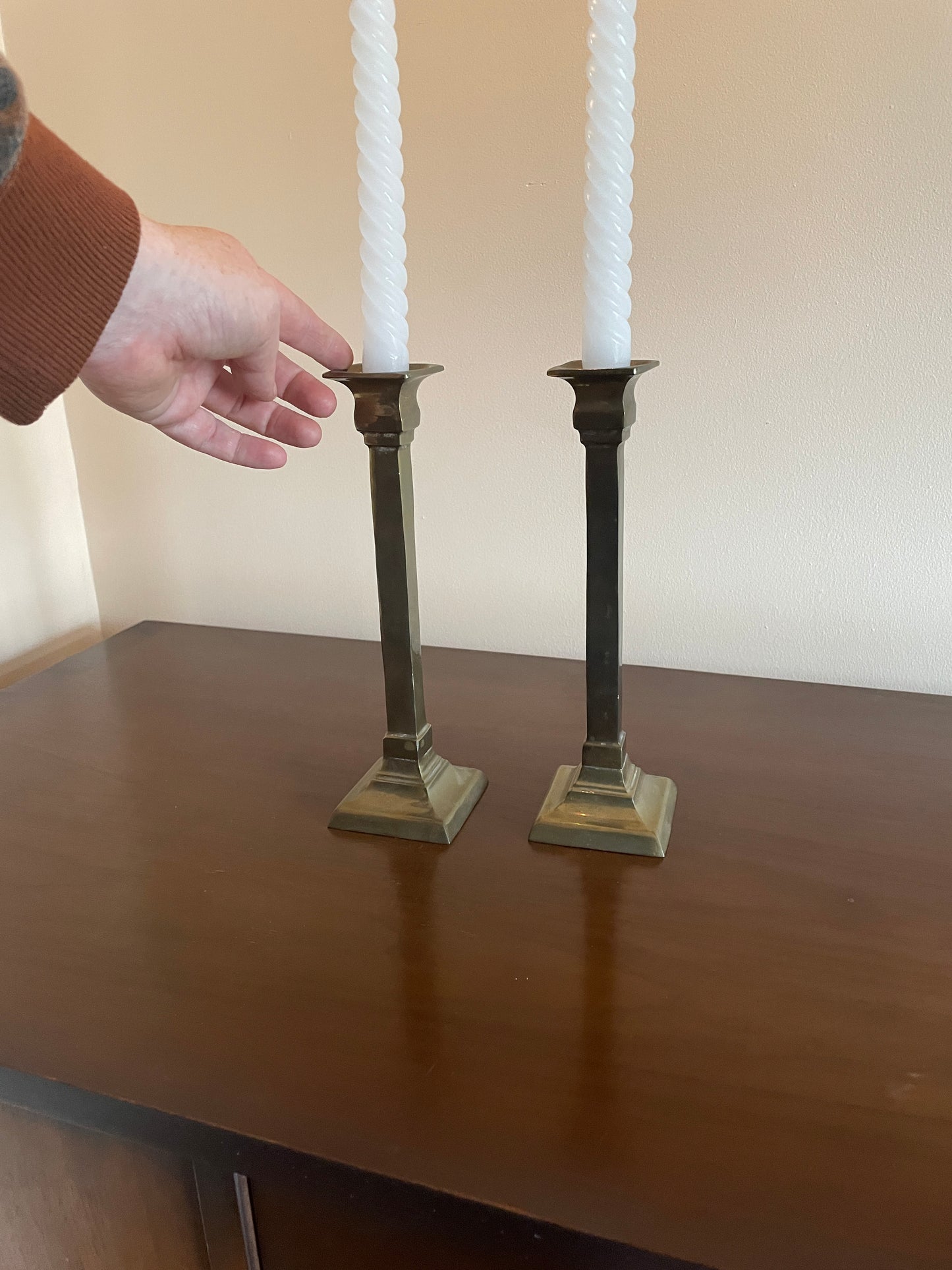 Pair of Brass Candlesticks with Spiral Candles