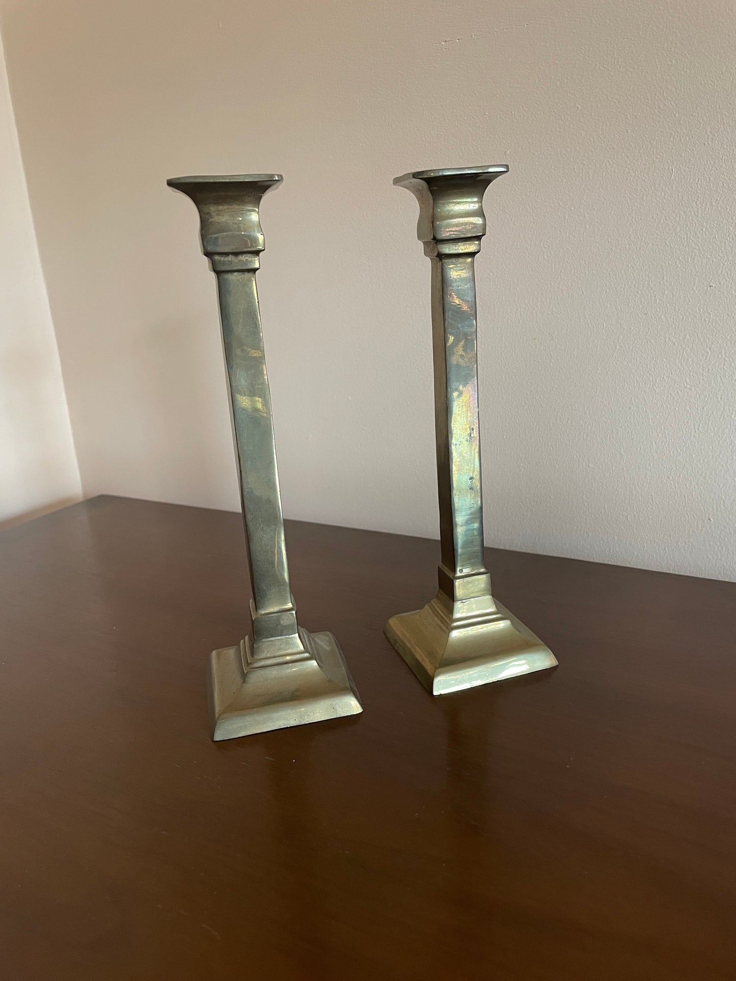 Pair of Brass Candlesticks with Spiral Candles