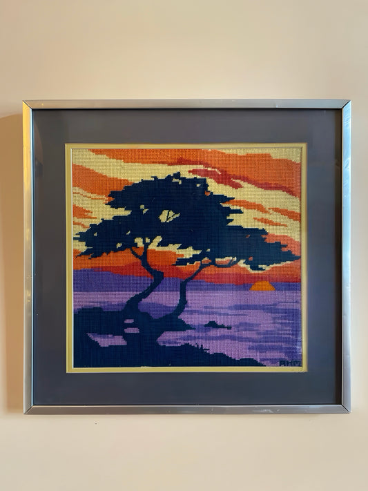 Framed Needlepoint Landscape