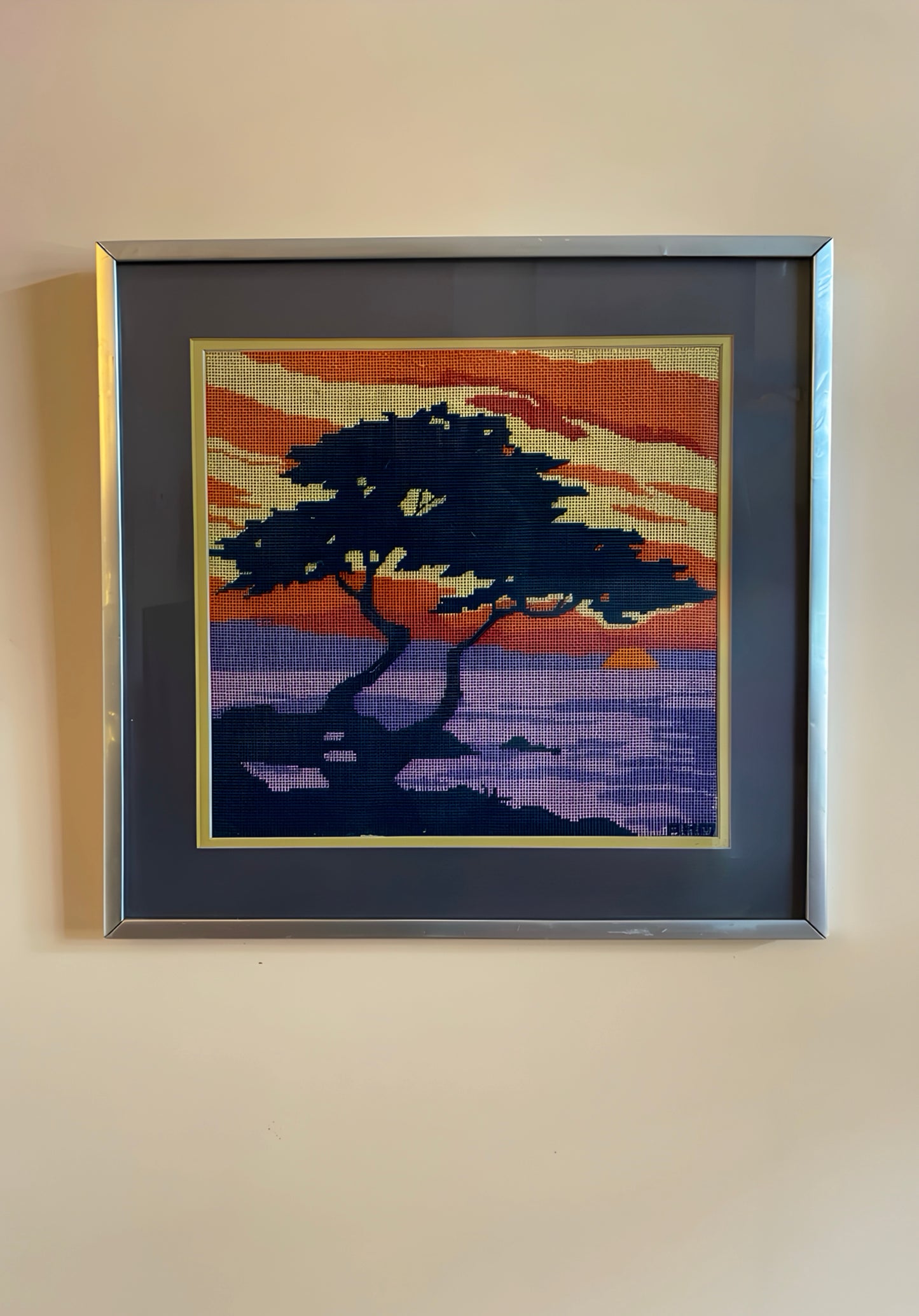 Framed Needlepoint Landscape