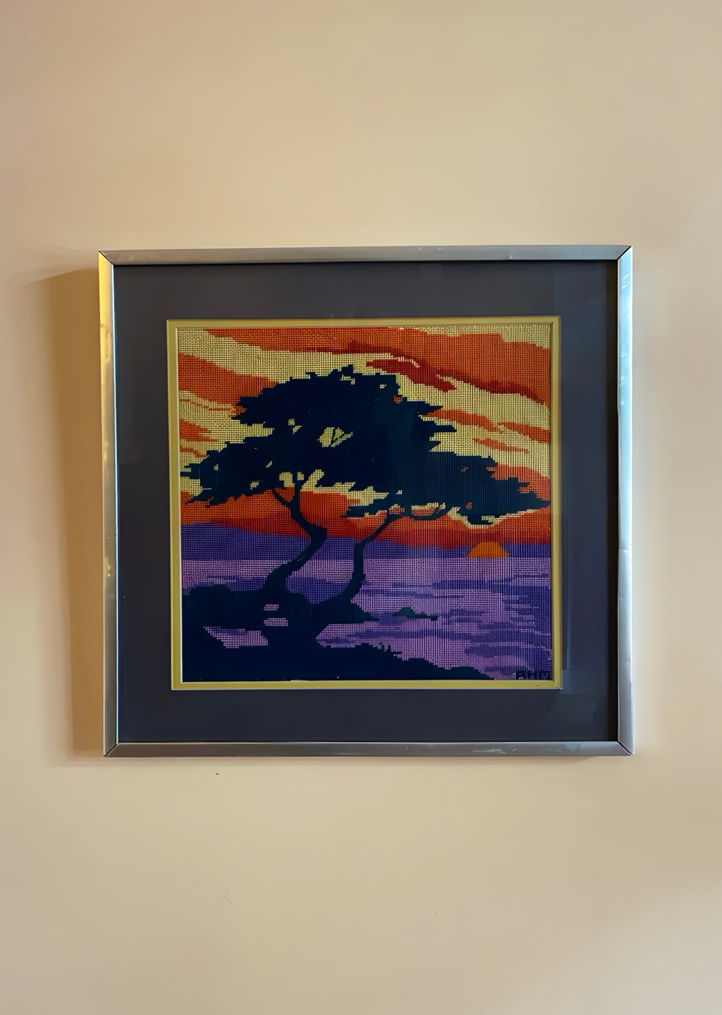 Framed Needlepoint Landscape