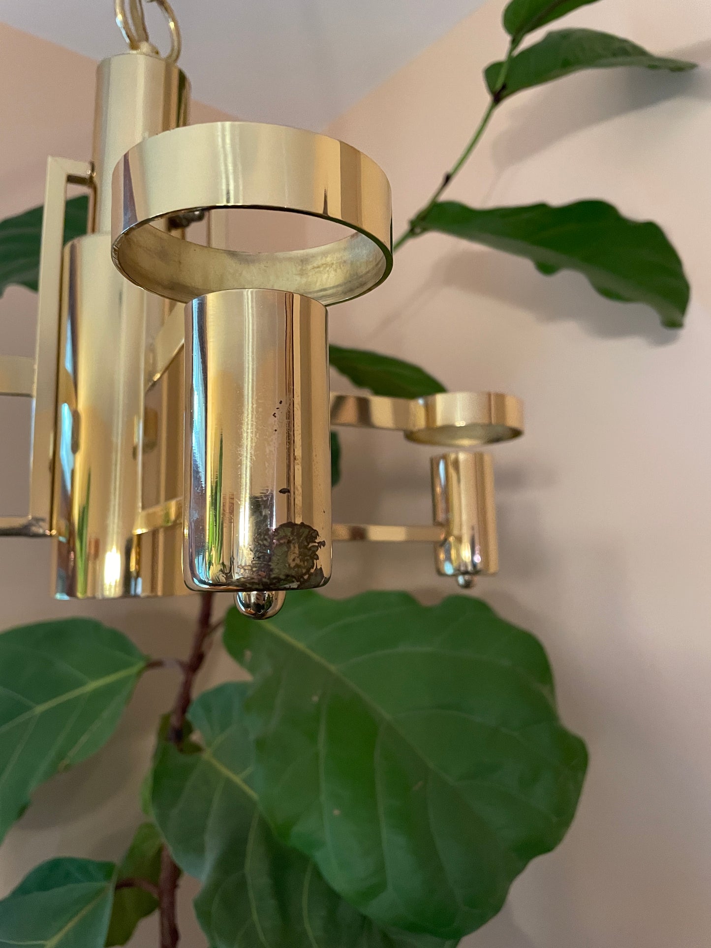 Brass & Frosted Glass Saucer Chandelier