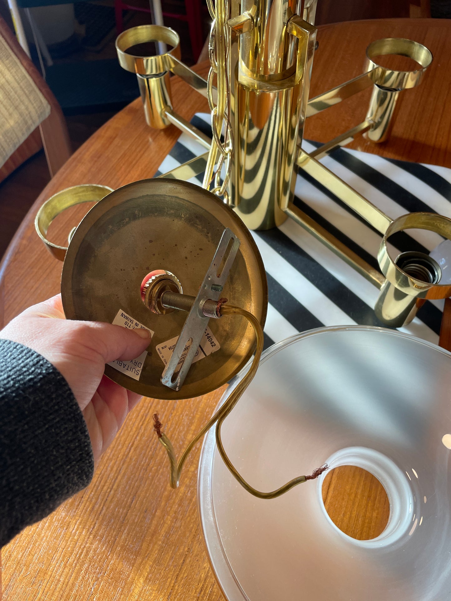 Brass & Frosted Glass Saucer Chandelier