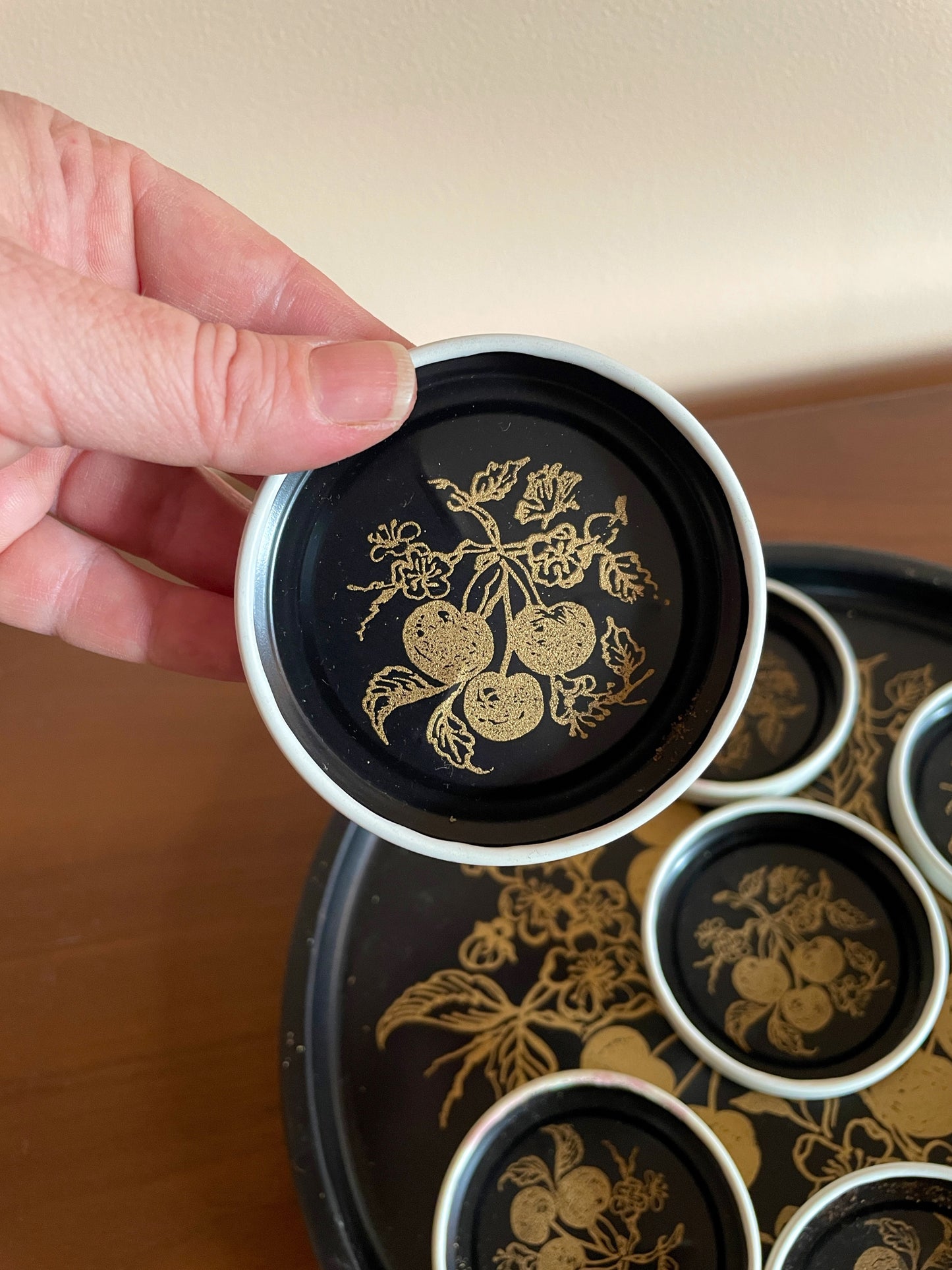 Cherry Tray with Saucers