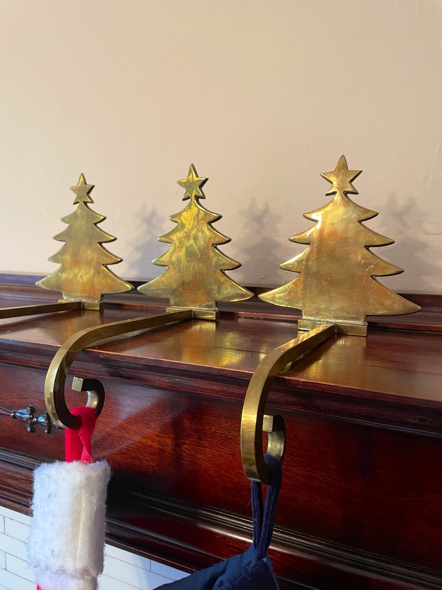 Solid Brass Christmas Tree Stocking Holders