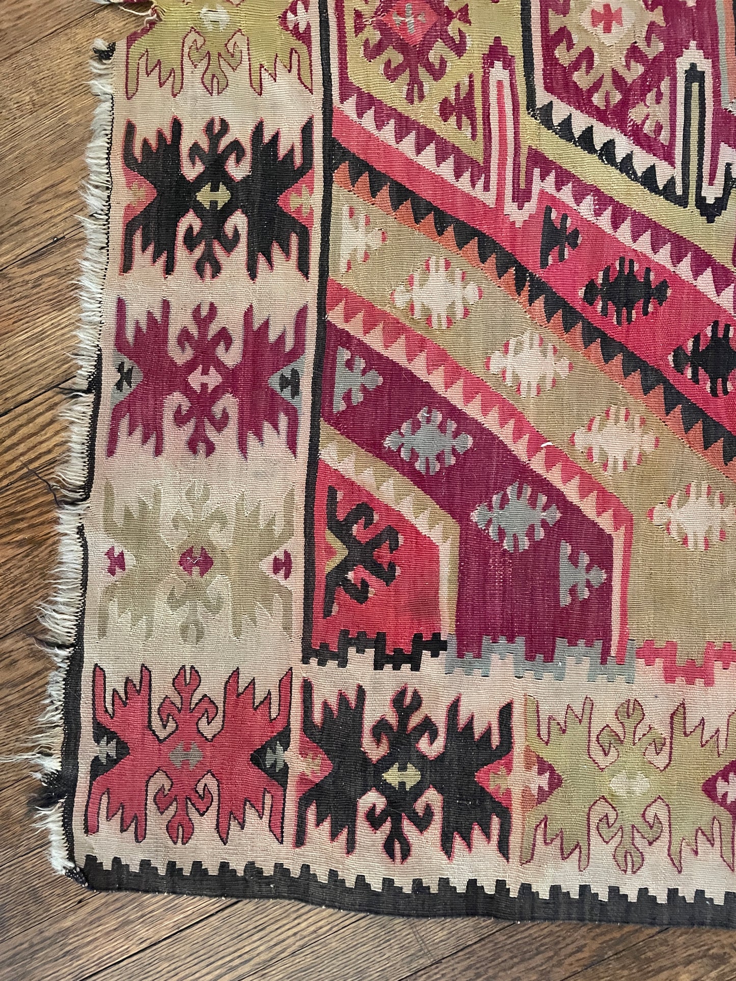 Kilim in Pinks, Greens, Orange, and Blue