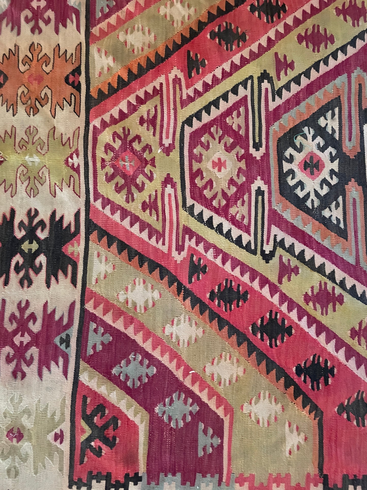 Kilim in Pinks, Greens, Orange, and Blue