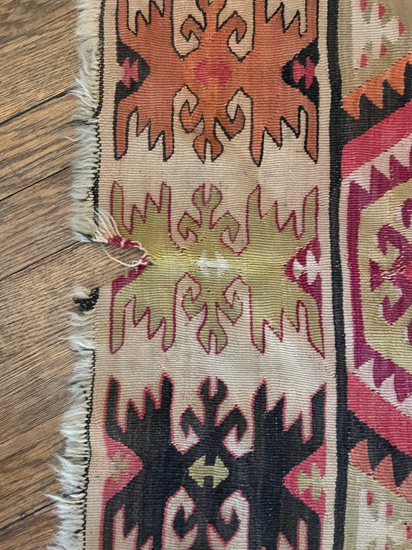 Kilim in Pinks, Greens, Orange, and Blue