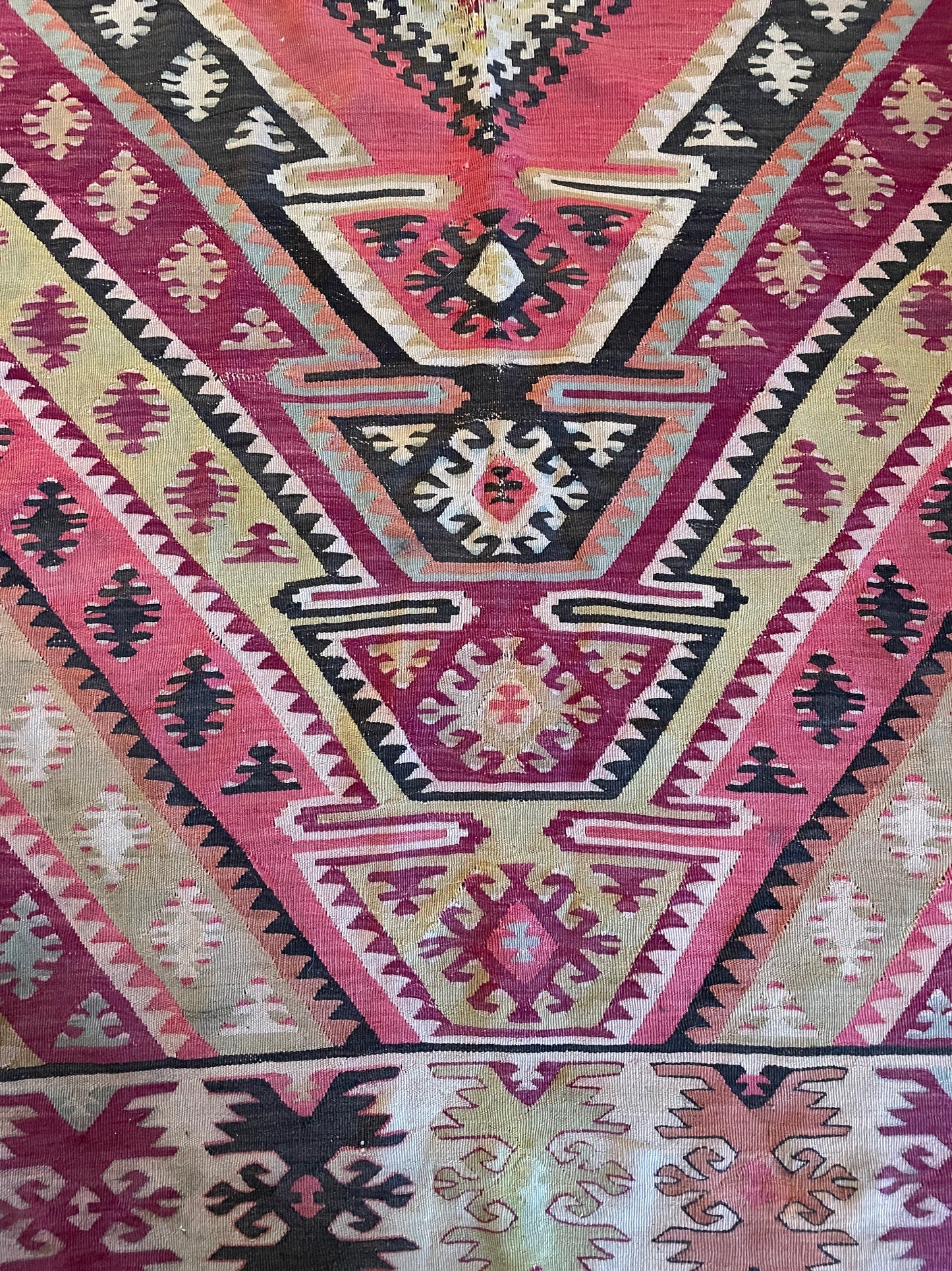 Kilim in Pinks, Greens, Orange, and Blue