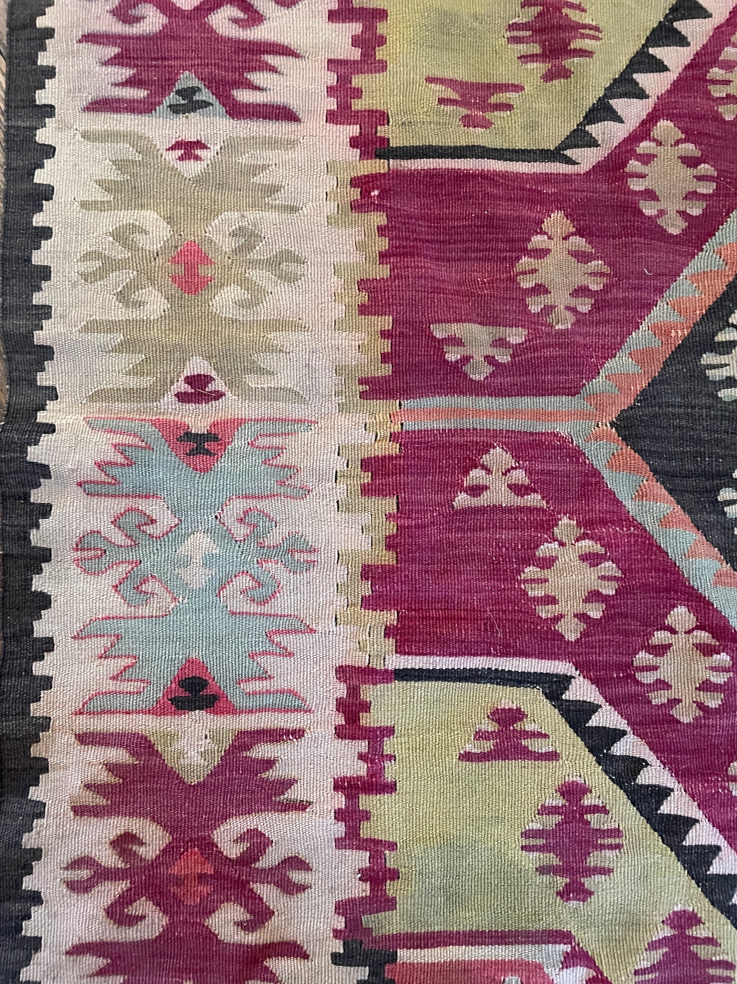 Kilim in Pinks, Greens, Orange, and Blue