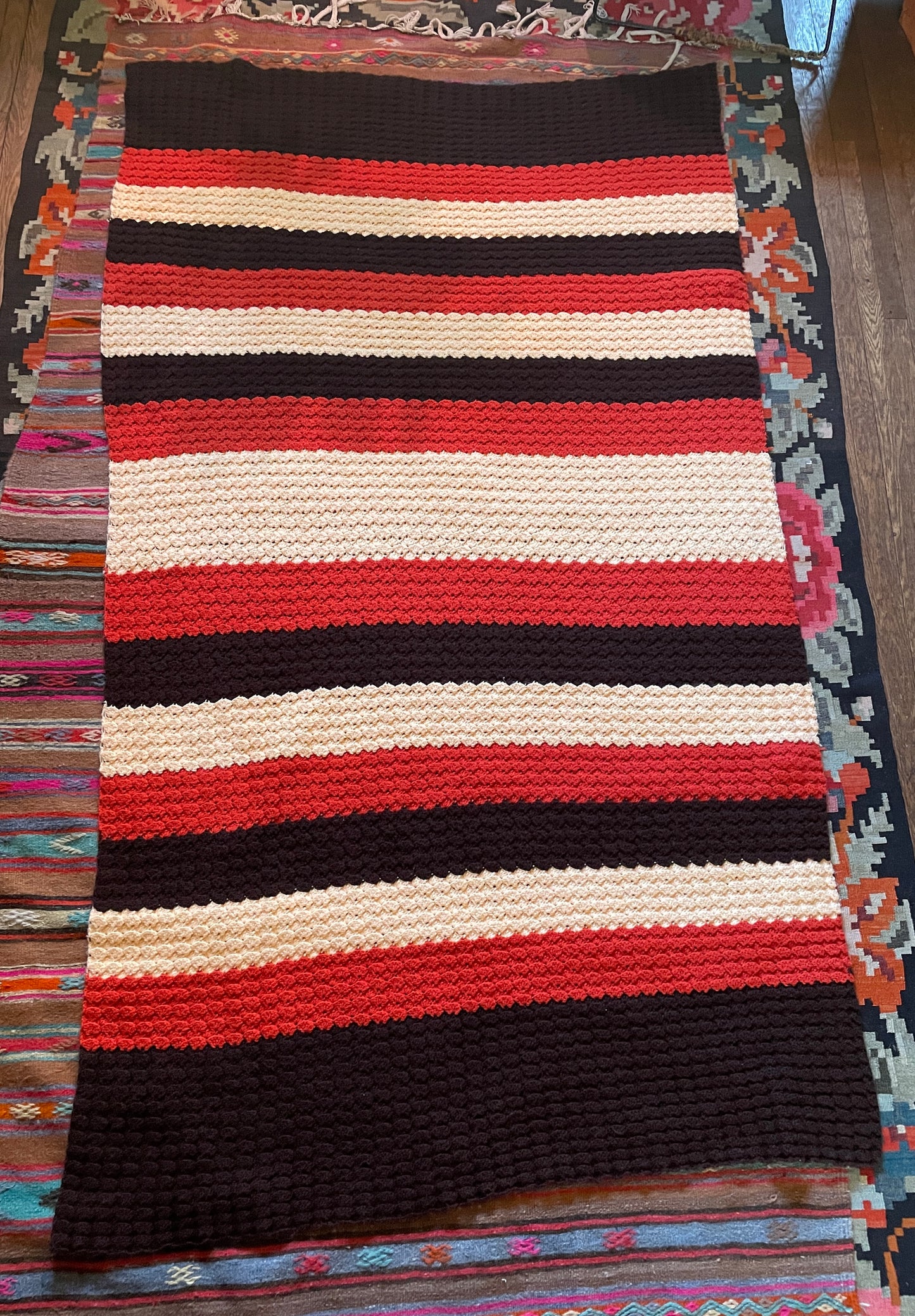 Peach, Orange, & Chocolate Striped Afghan