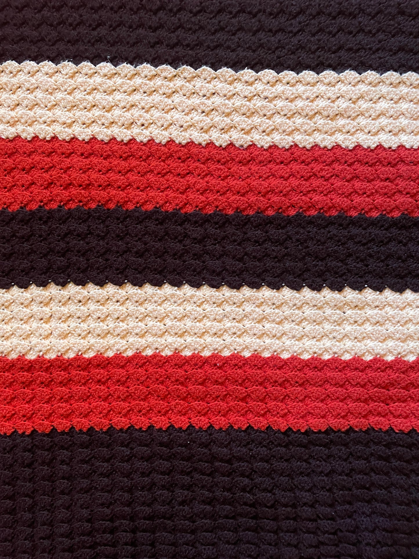 Peach, Orange, & Chocolate Striped Afghan