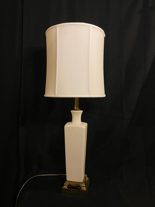 White Porcelain Lamp with Brass Detail