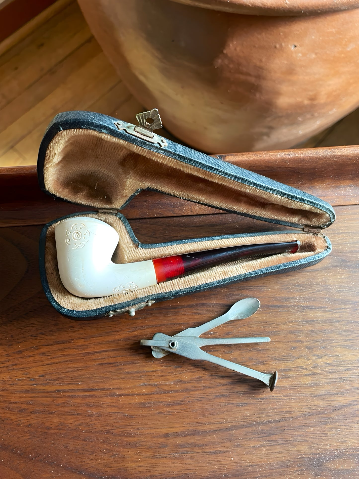 Meerschaum Smoking Pipe, Case, and Tool