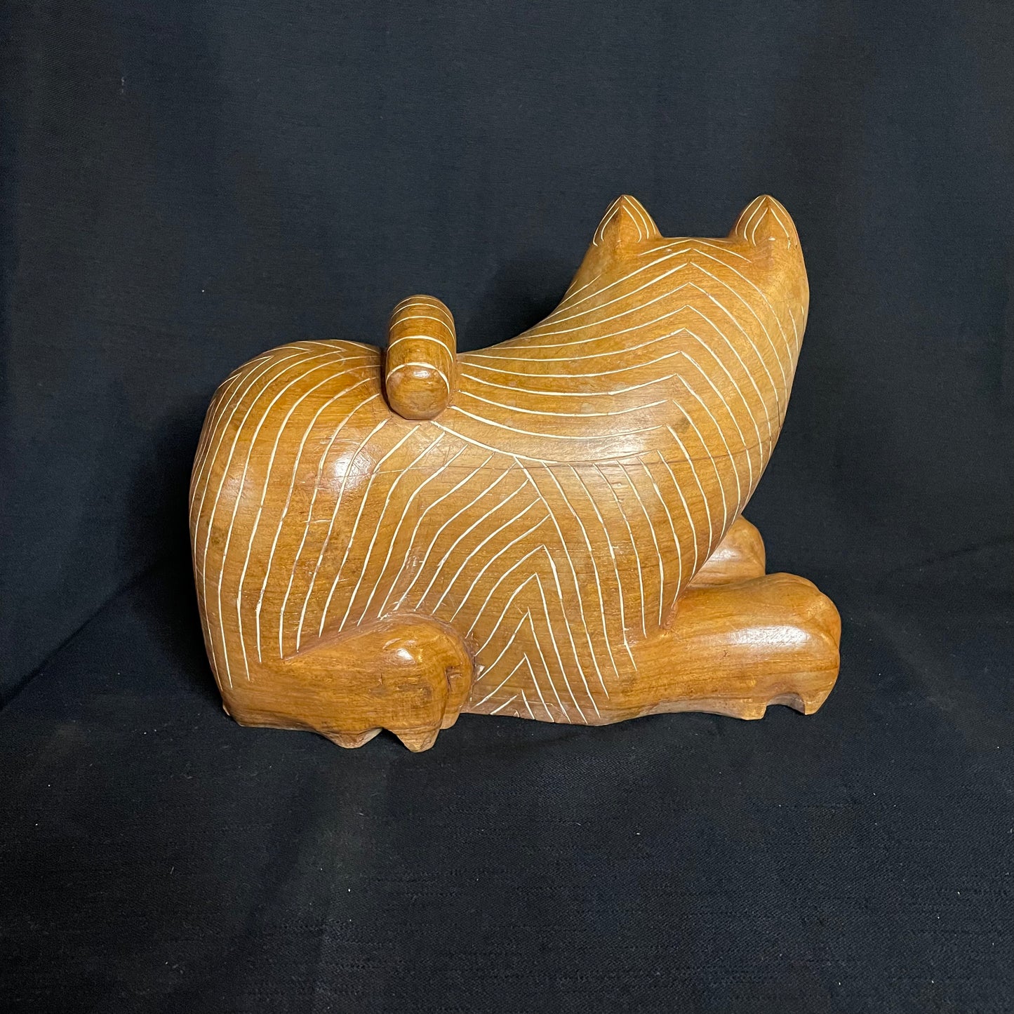 Hand Carved Solid Teak Cat with Secret Compartment