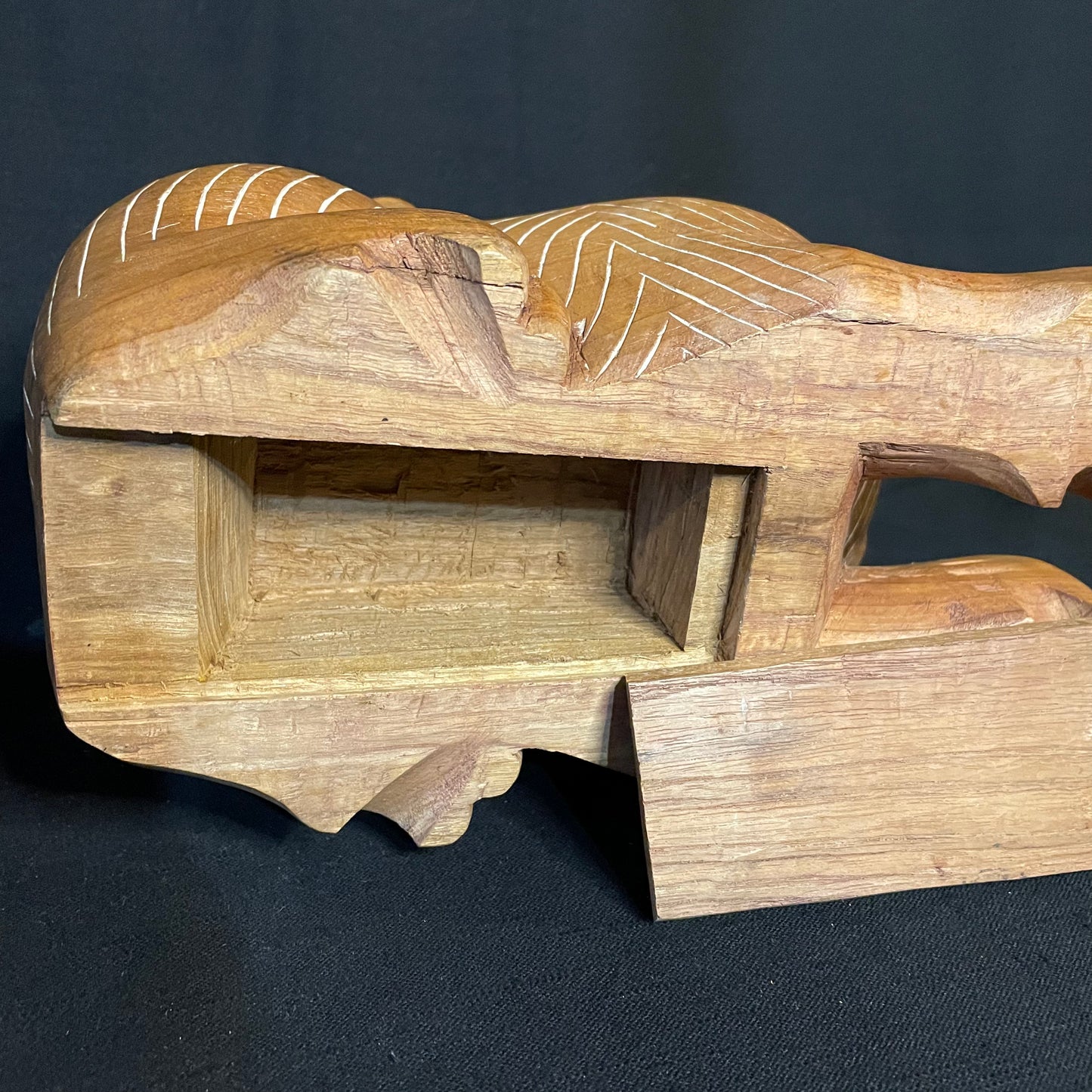 Hand Carved Solid Teak Cat with Secret Compartment