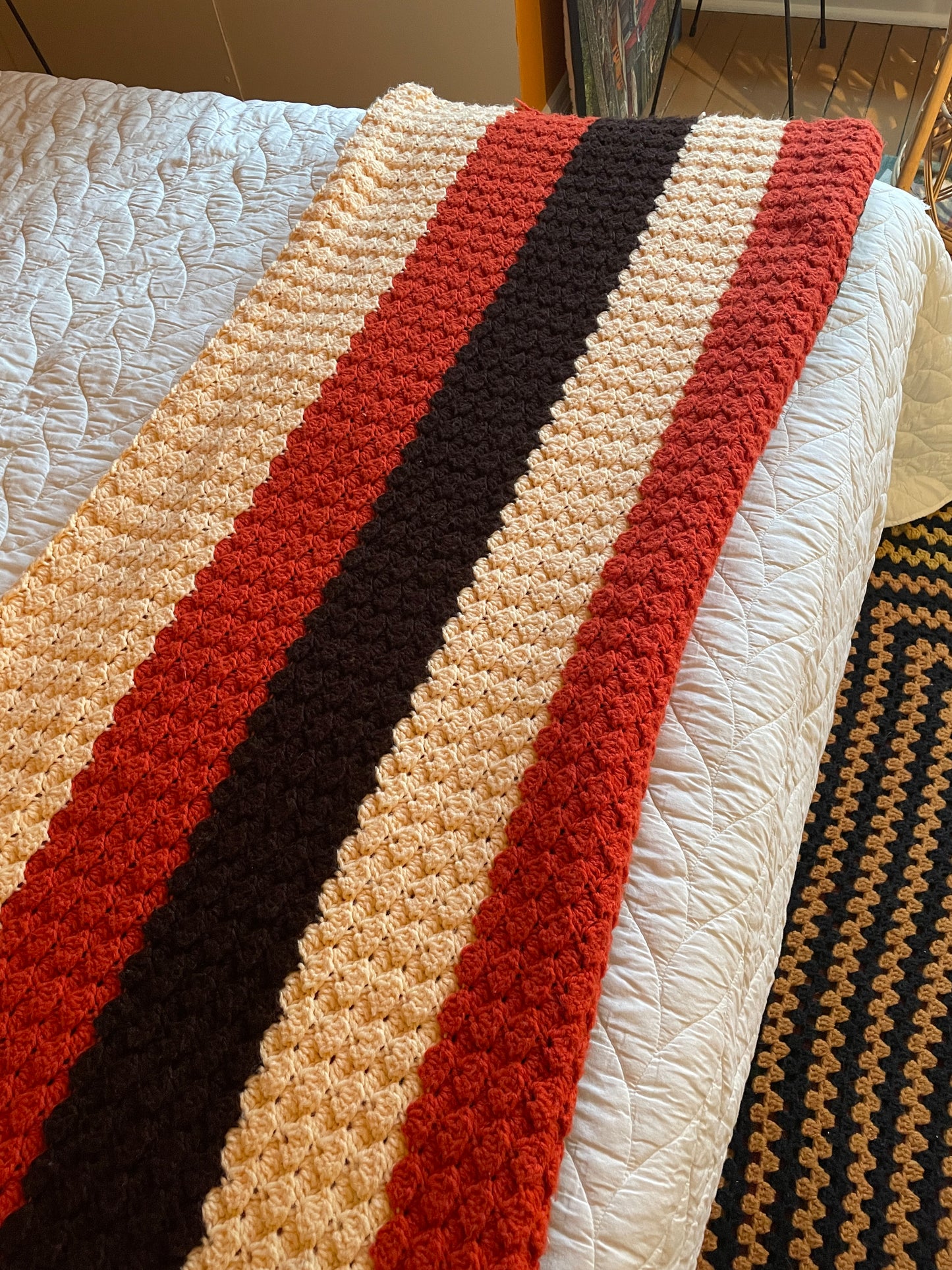 Peach, Orange, & Chocolate Striped Afghan