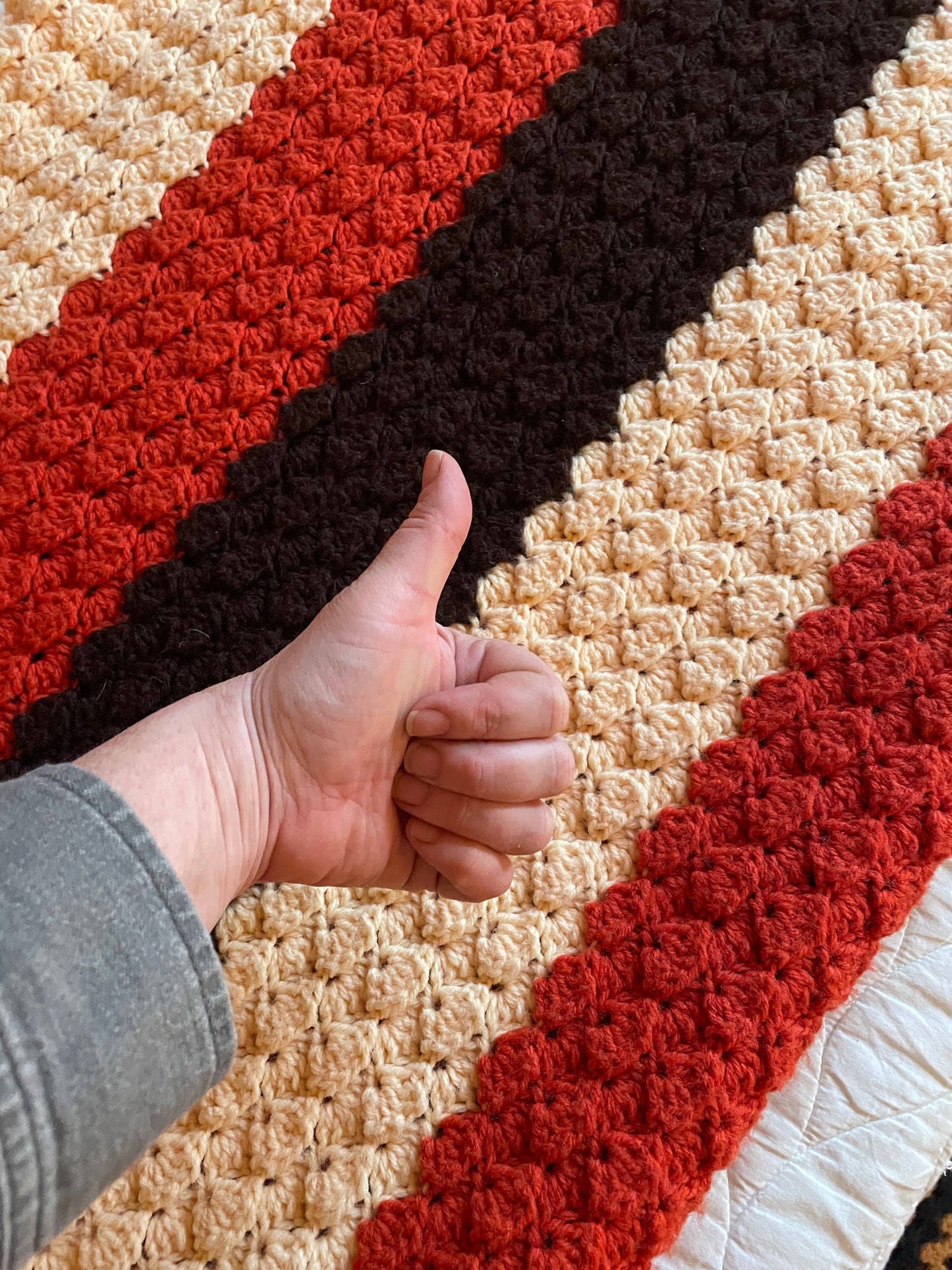 Peach, Orange, & Chocolate Striped Afghan