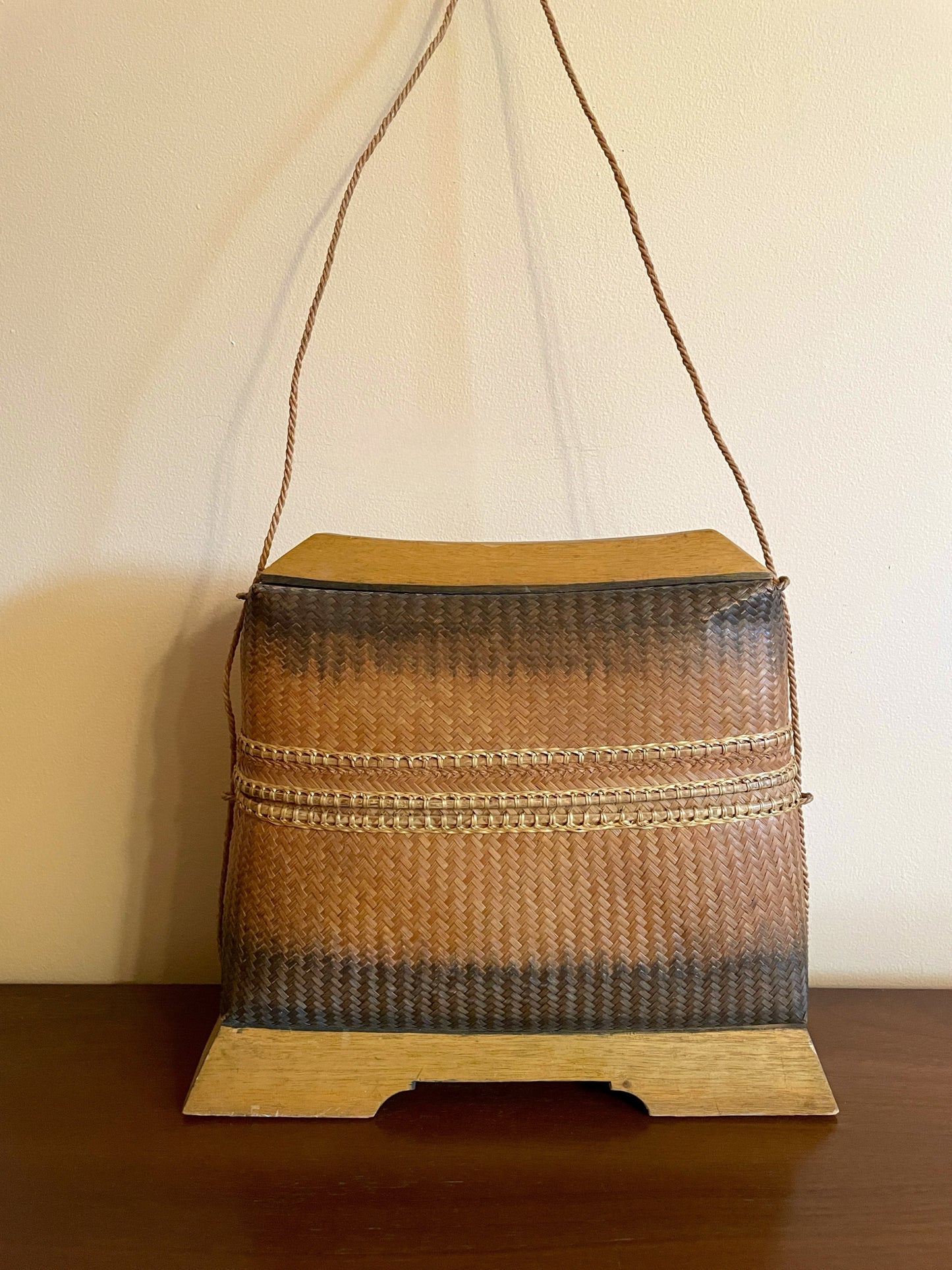 Handwoven Satchel with Wood Pedestal