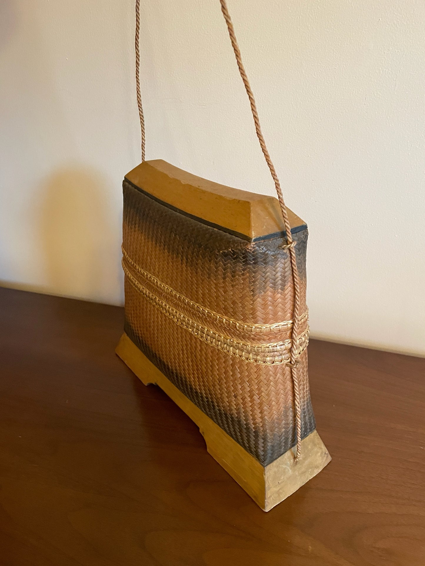 Handwoven Satchel with Wood Pedestal