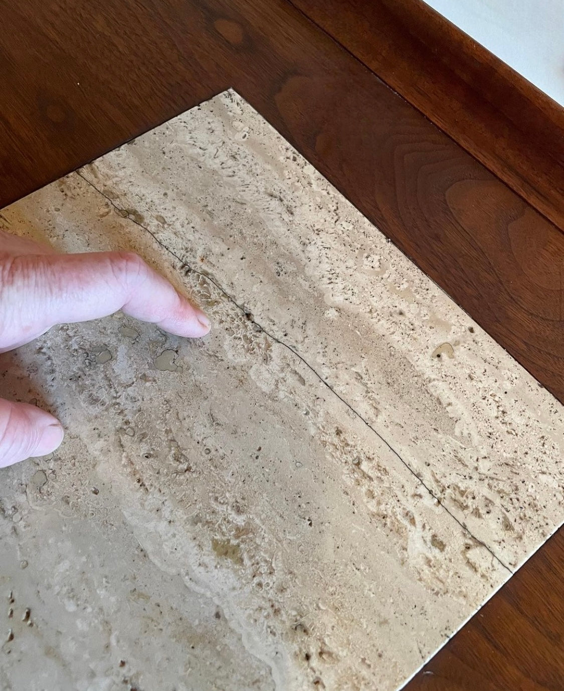 Walnut Side Table with Travertine Inlay