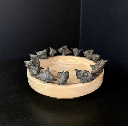 Turned Wood Bowl with Water Chestnut Seed Pods