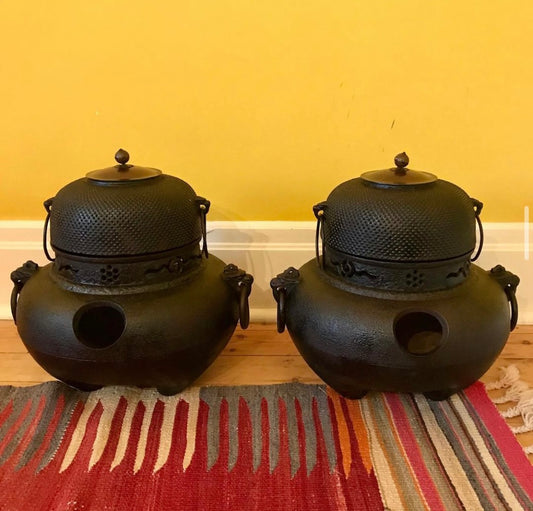 Pair of Japanese Chagama Cast Iron Tea Kettles