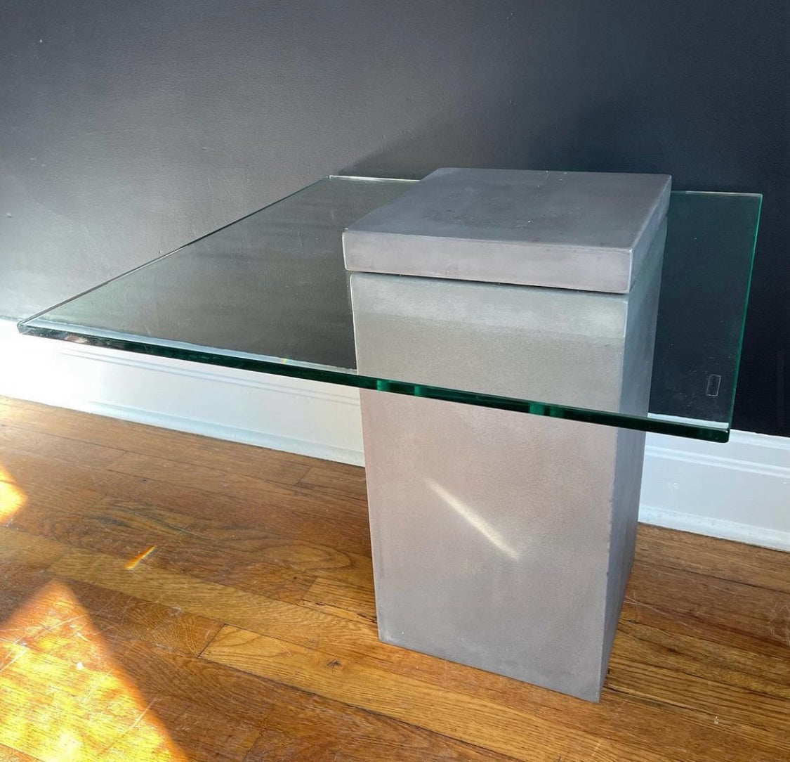 Grange Minimalist Concrete & Tempered Glass Side Table