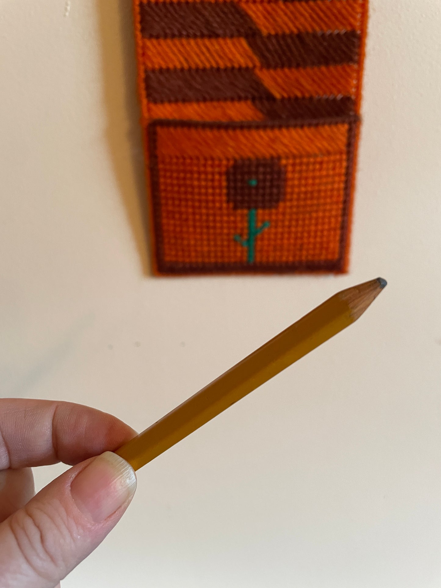 Needlepoint Canvas Wall Pocket with Pencil