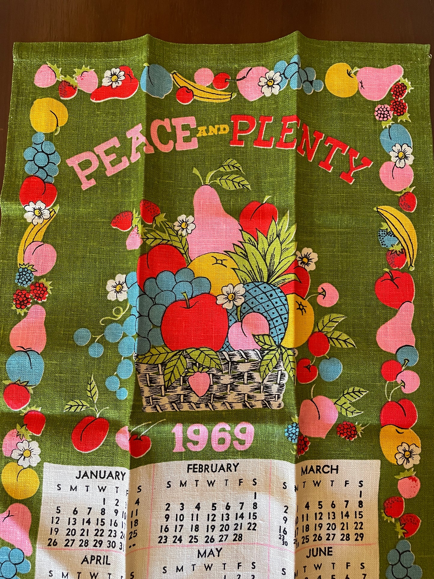 1969 Peace and Plenty Calendar Tea Towel