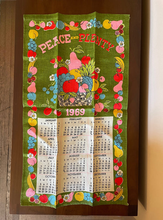 1969 Peace and Plenty Calendar Tea Towel