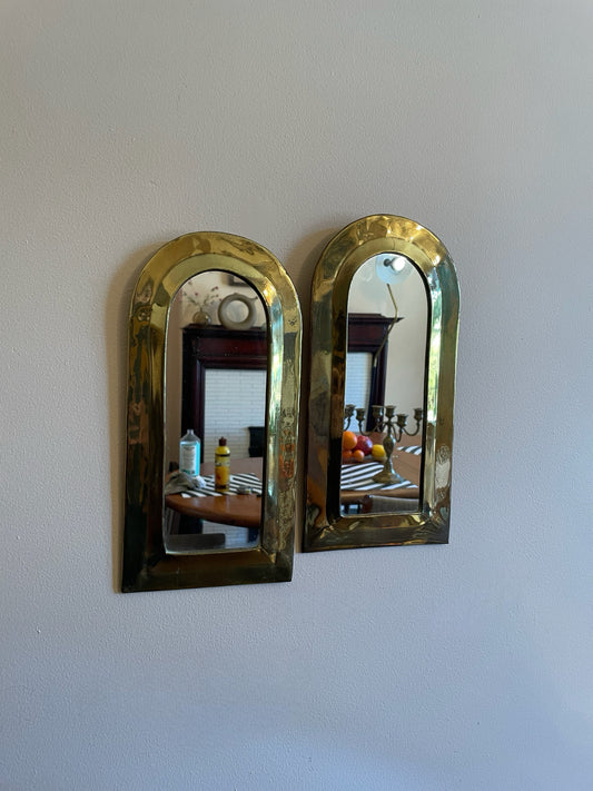 Pair of Arched Brass Mirrors