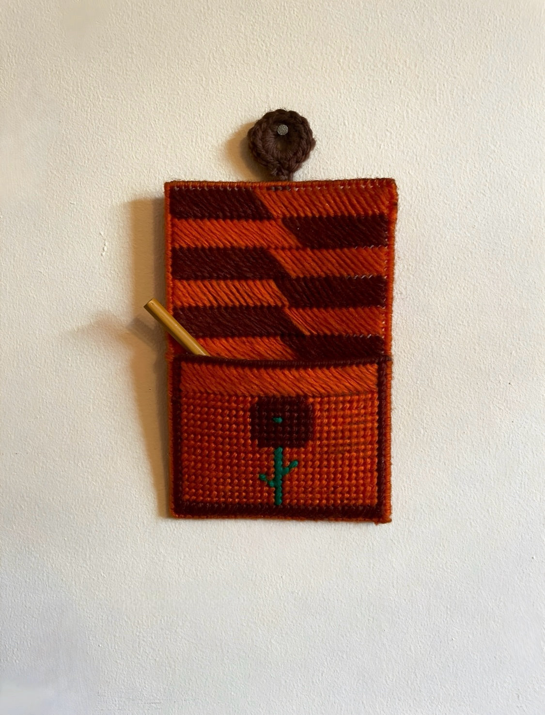 Needlepoint Canvas Wall Pocket with Pencil