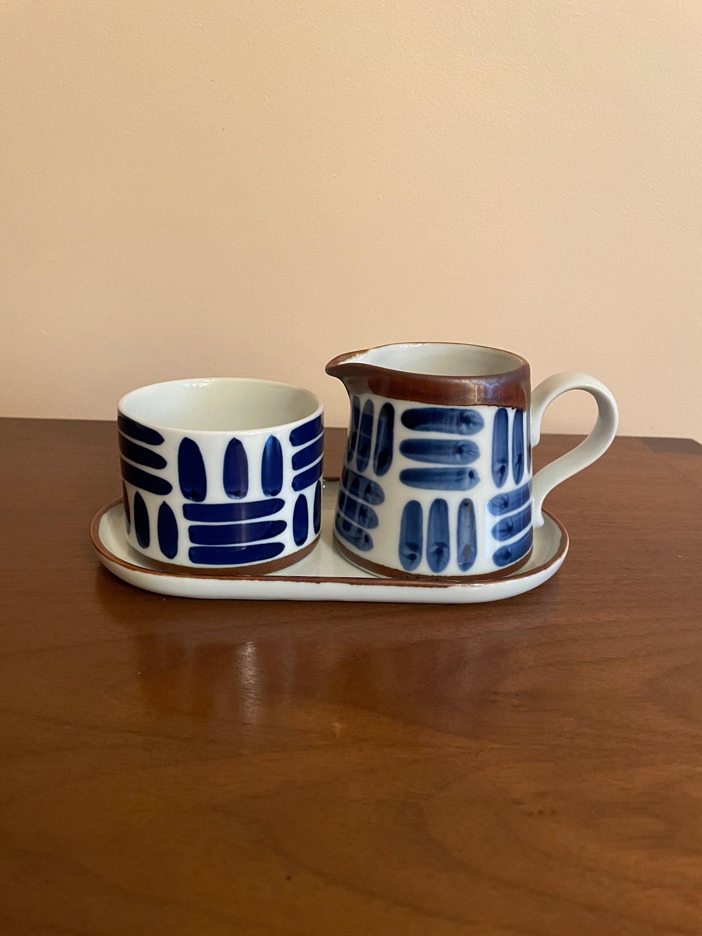 Dansk Herringbone Creamer & Sugar Bowl with Tray