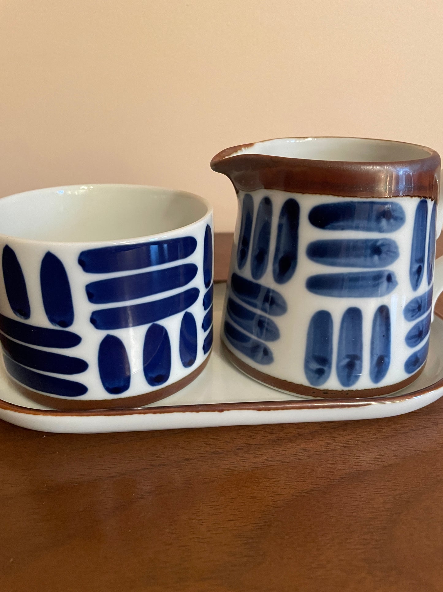 Dansk Herringbone Creamer & Sugar Bowl with Tray