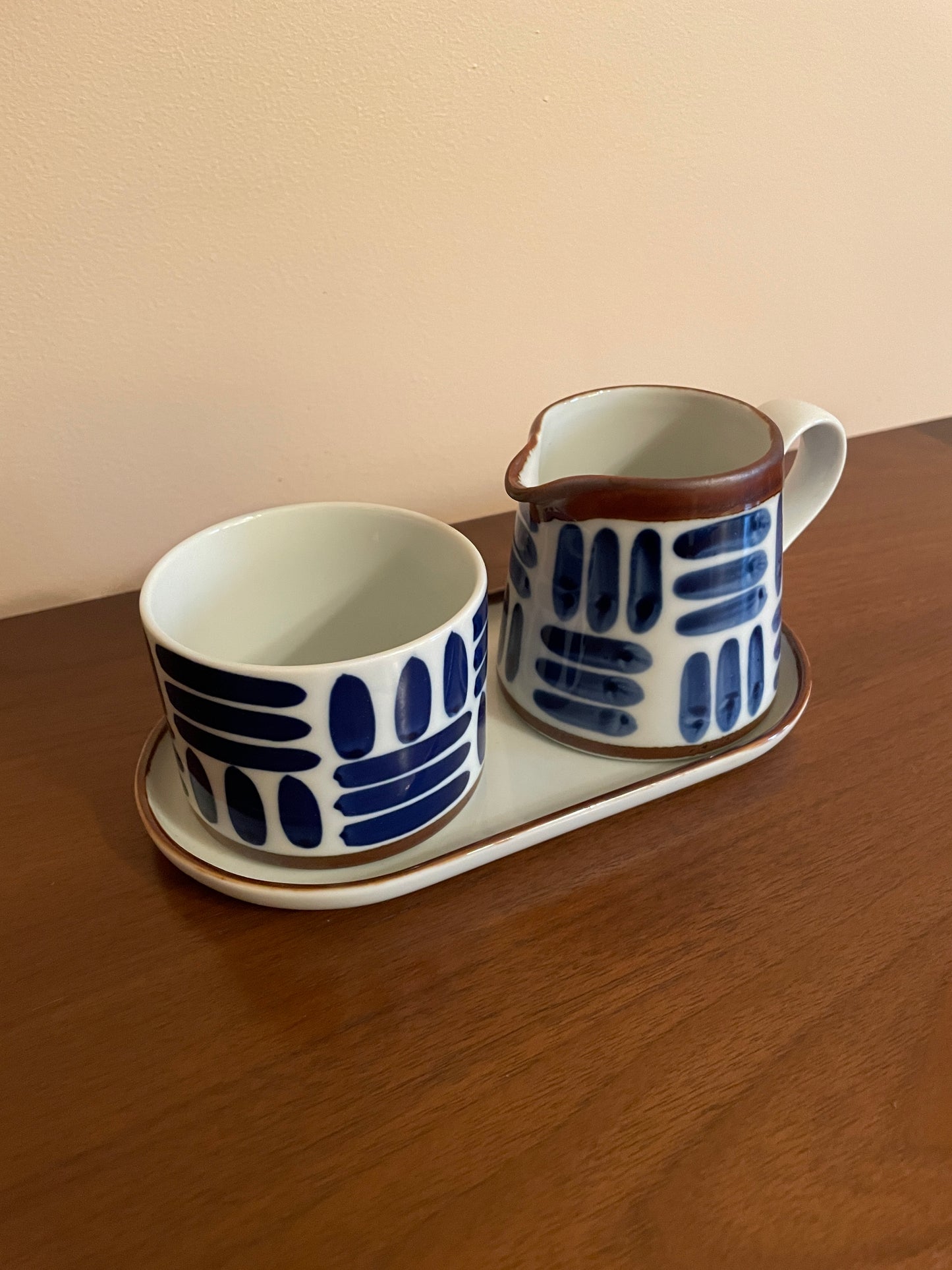 Dansk Herringbone Creamer & Sugar Bowl with Tray