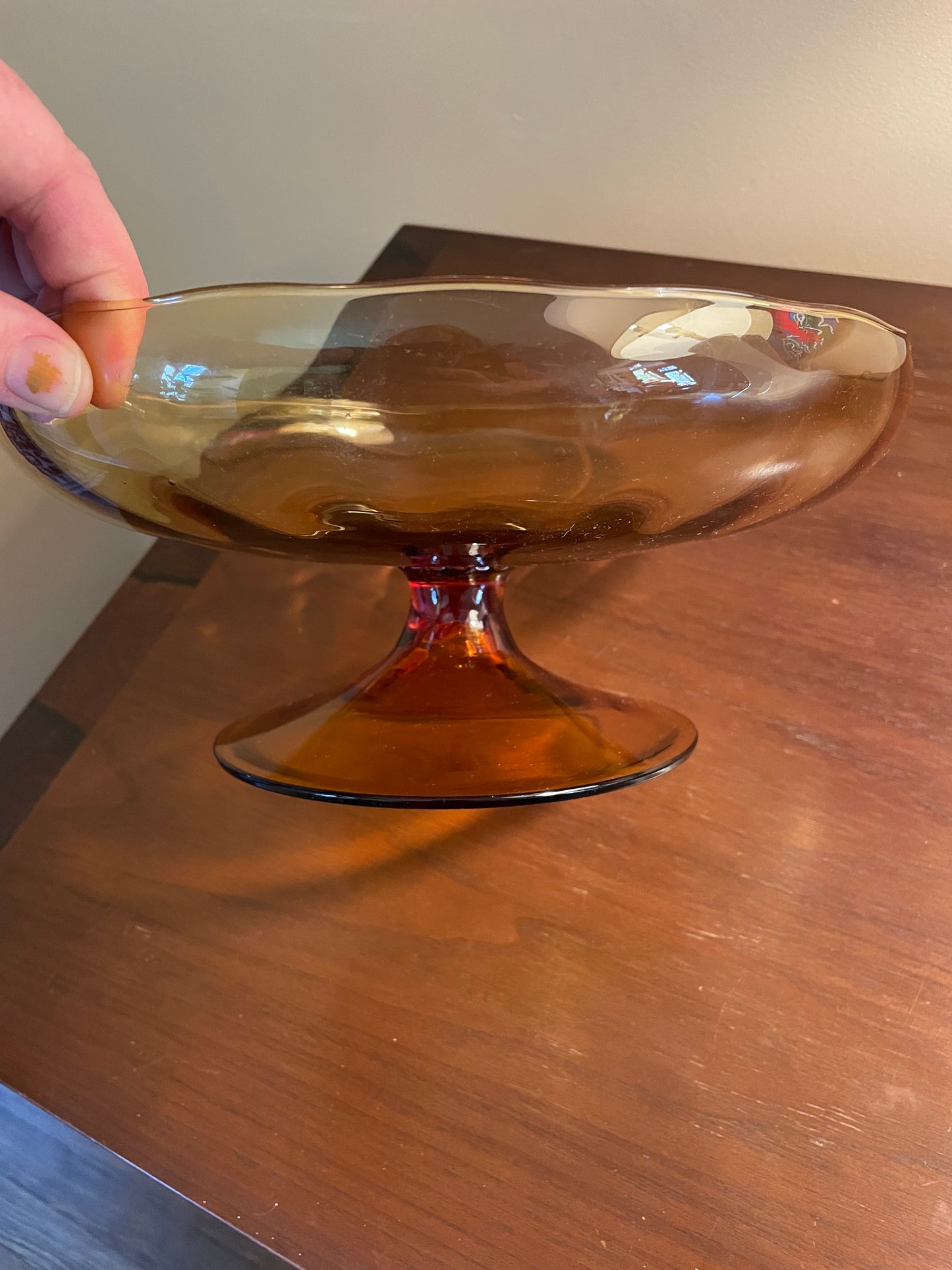 Amber Glass Compote Bowl