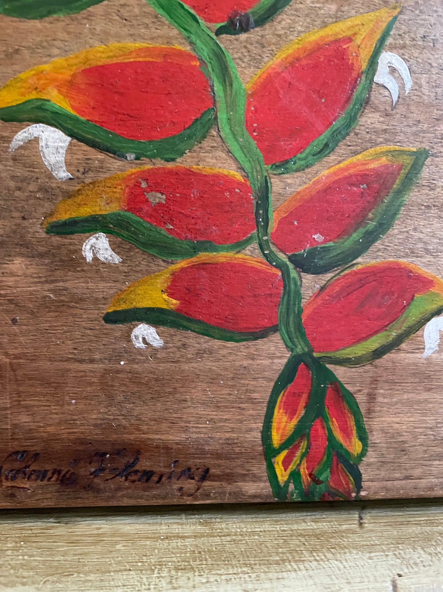 Hand-Painted Tropical Floral on Wood