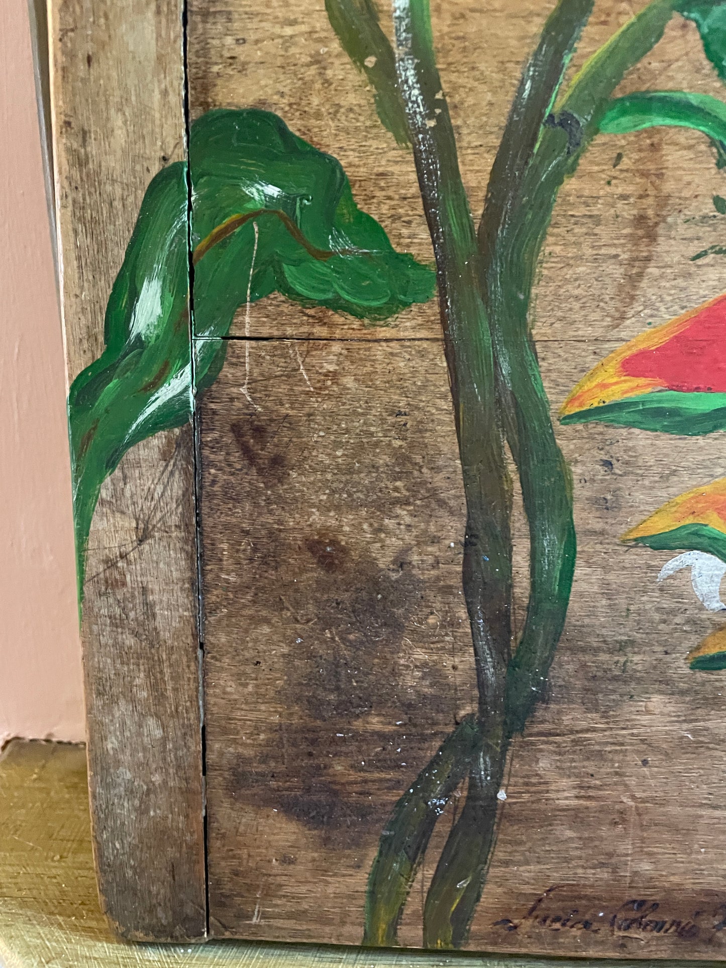 Hand-Painted Tropical Floral on Wood