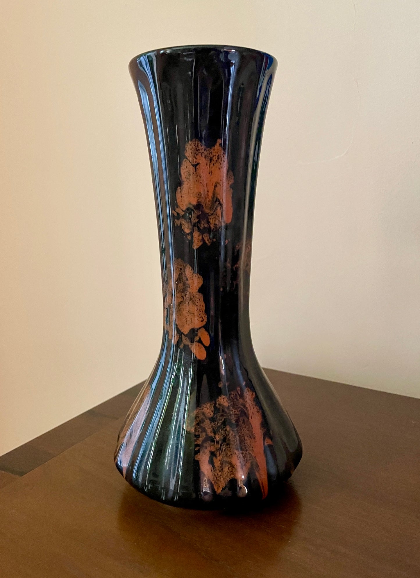 Blue-Black Vase with Abstract Filigree Glaze