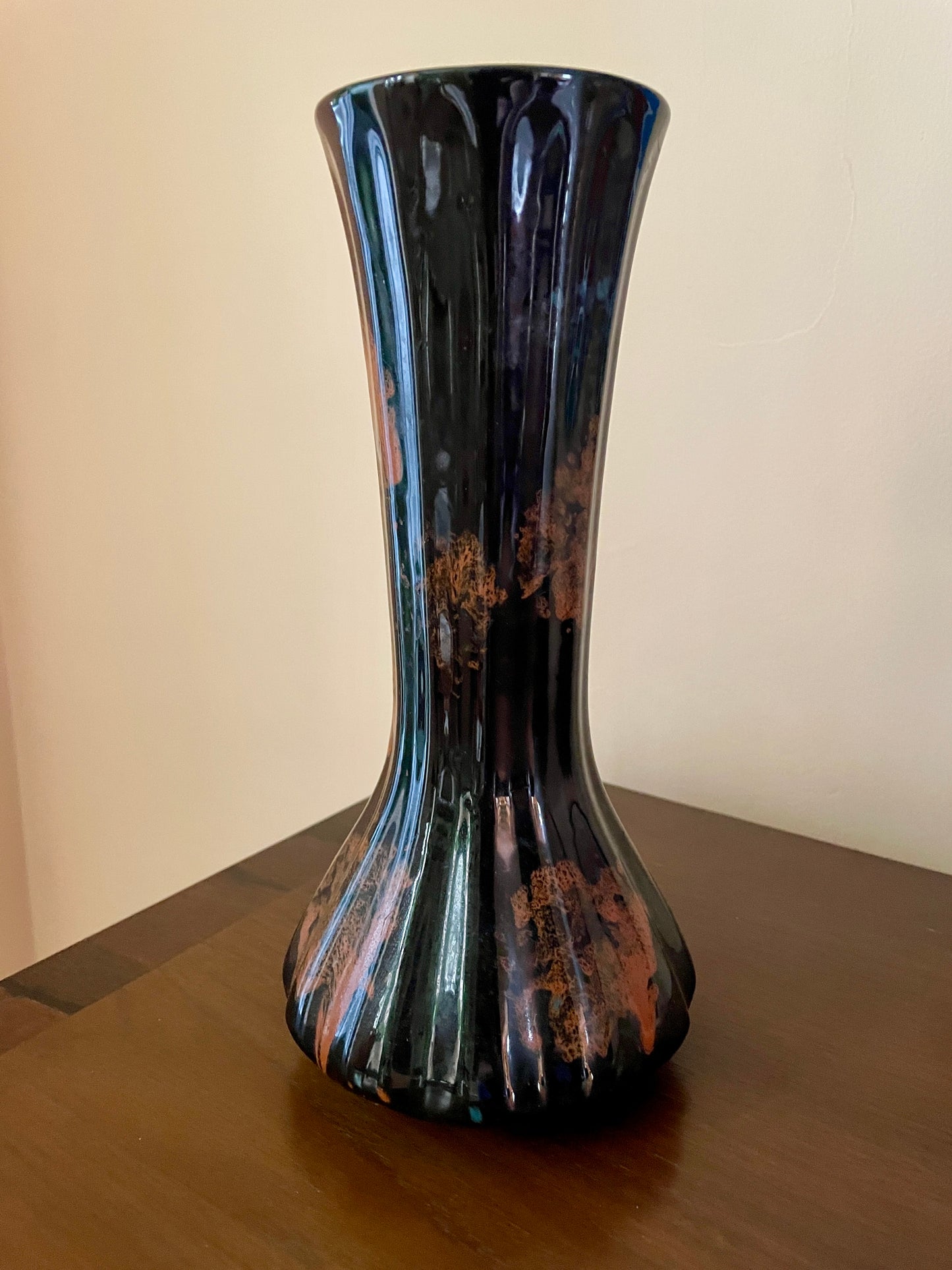 Blue-Black Vase with Abstract Filigree Glaze