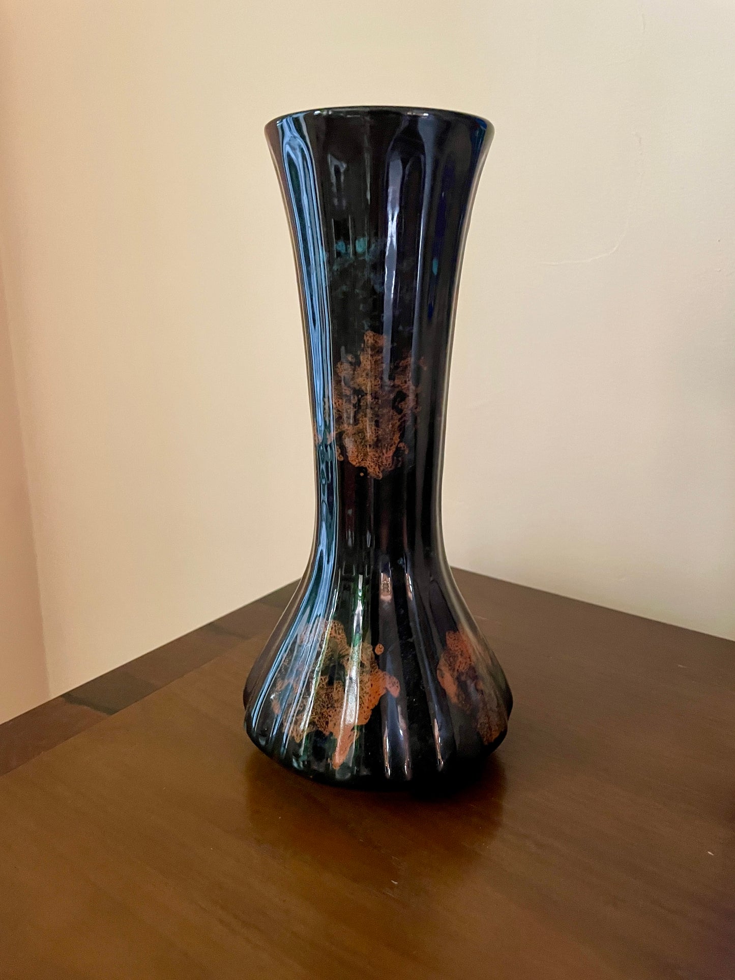 Blue-Black Vase with Abstract Filigree Glaze