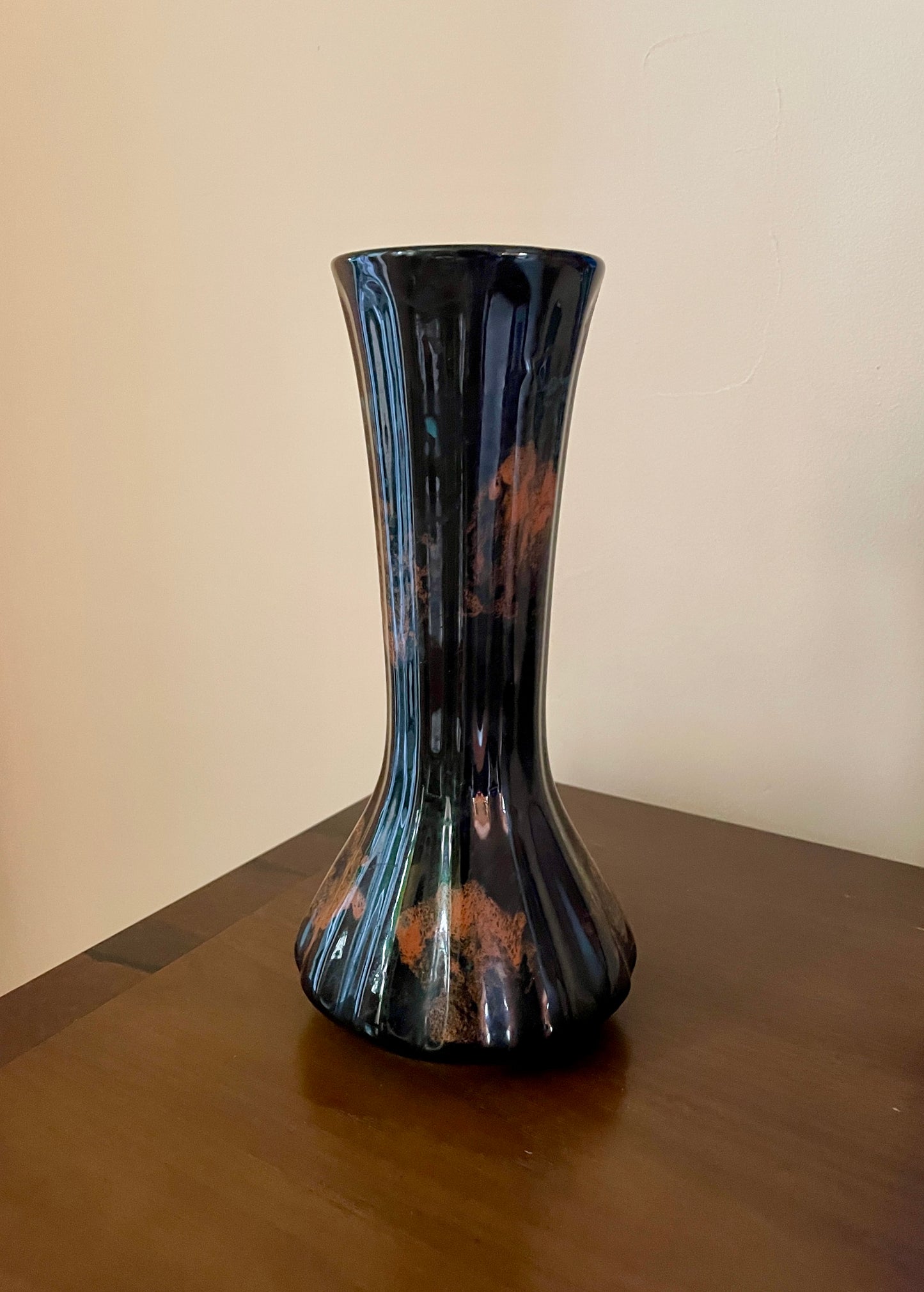 Blue-Black Vase with Abstract Filigree Glaze