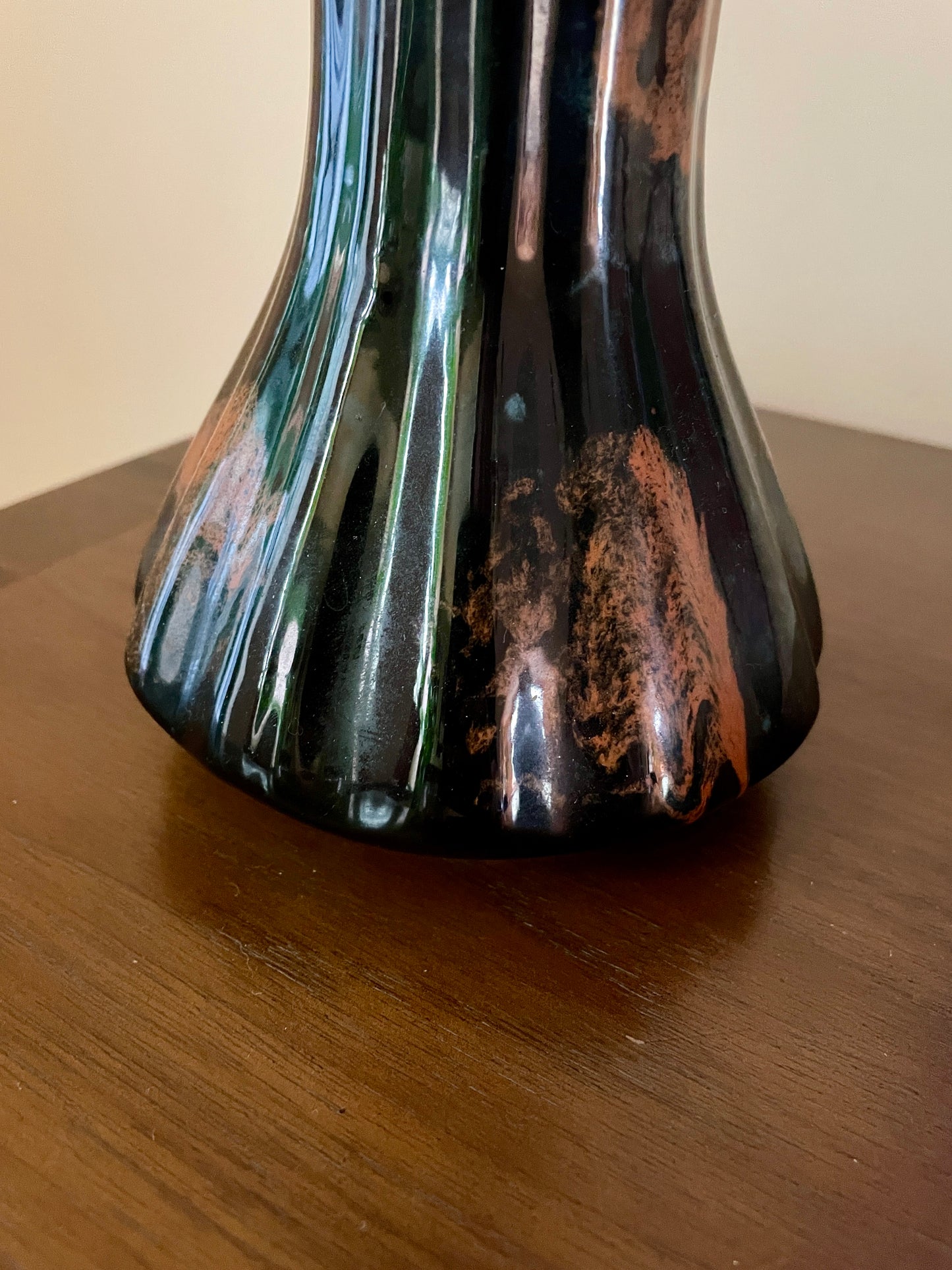 Blue-Black Vase with Abstract Filigree Glaze