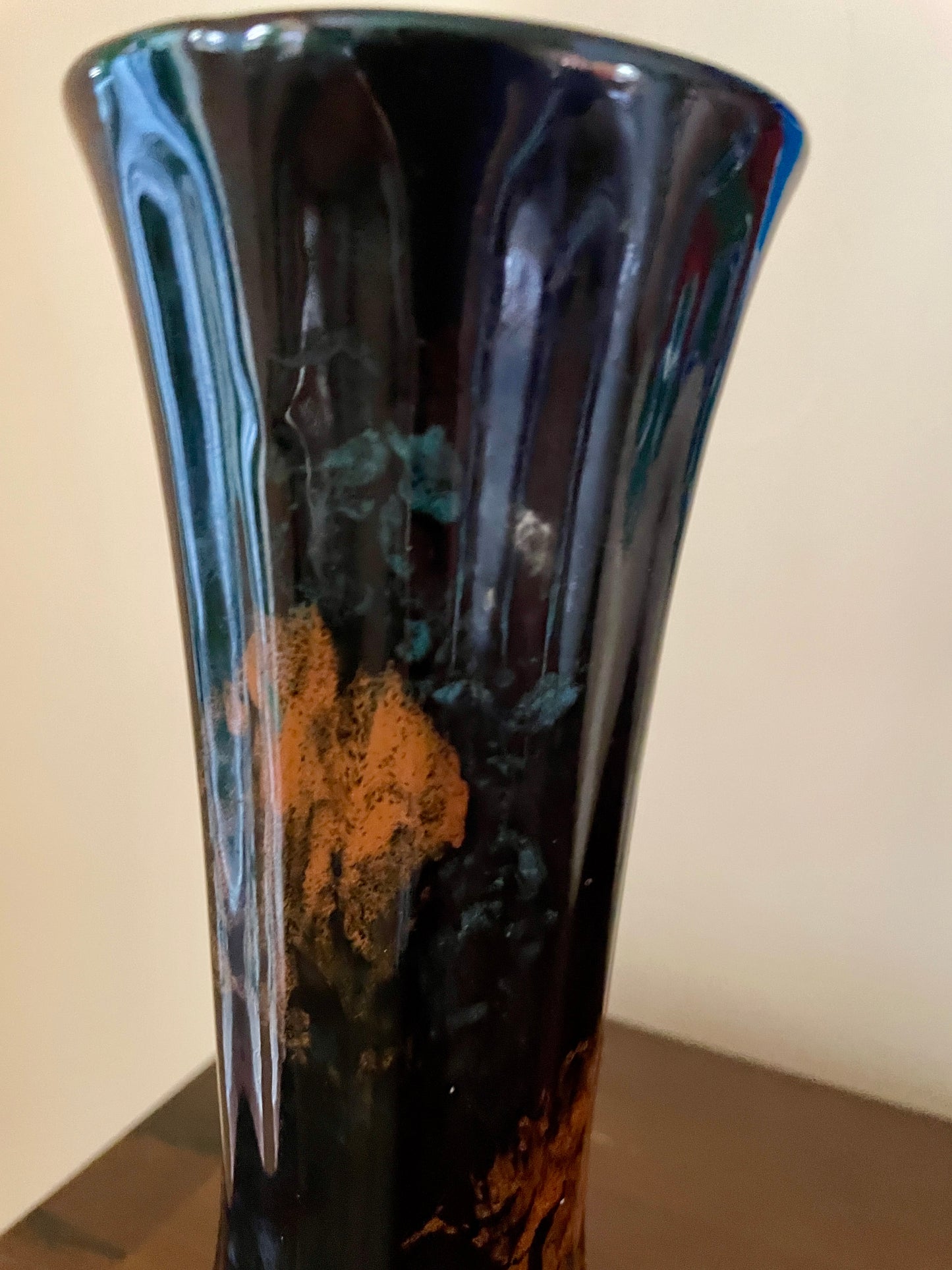 Blue-Black Vase with Abstract Filigree Glaze