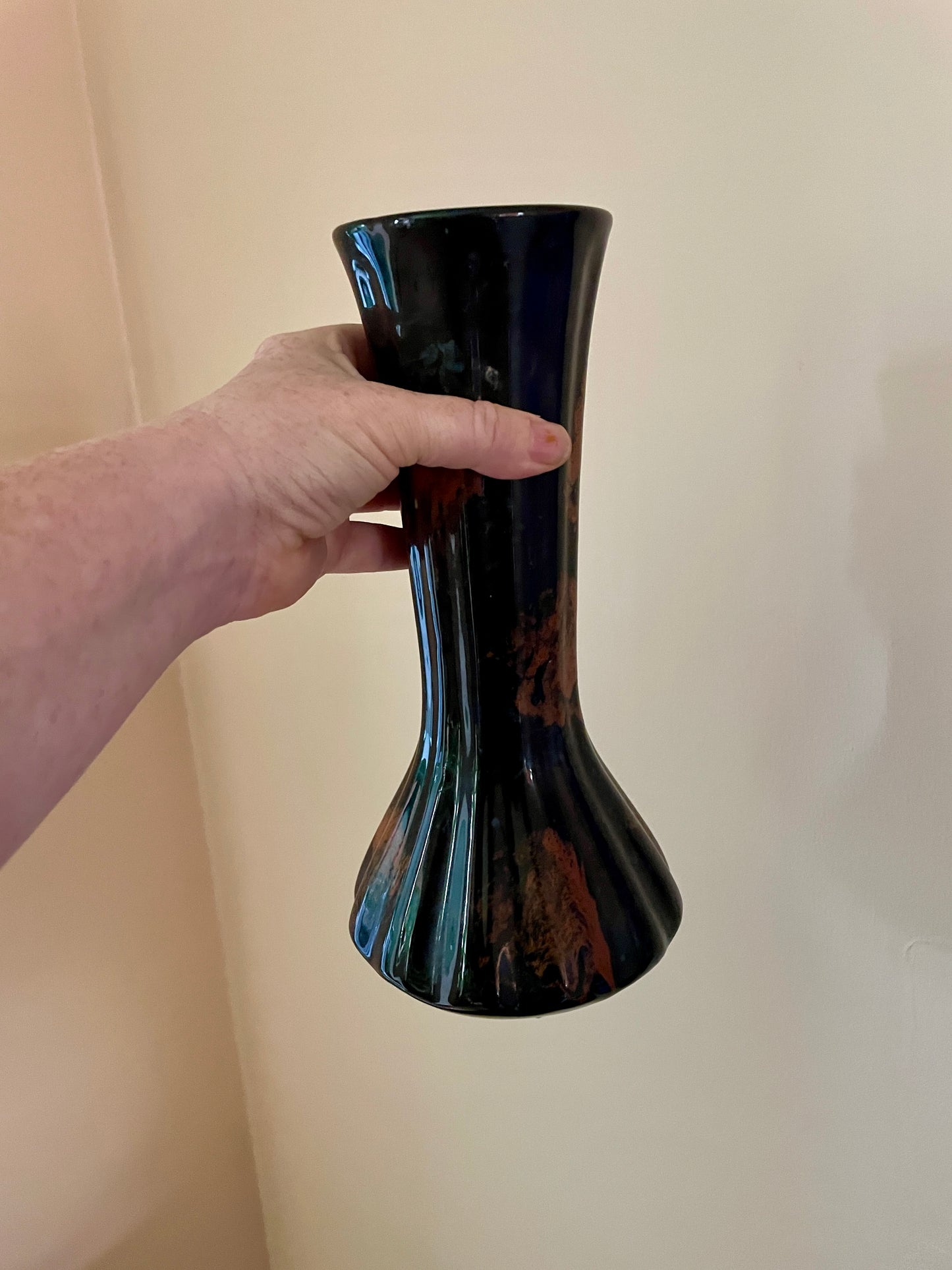 Blue-Black Vase with Abstract Filigree Glaze