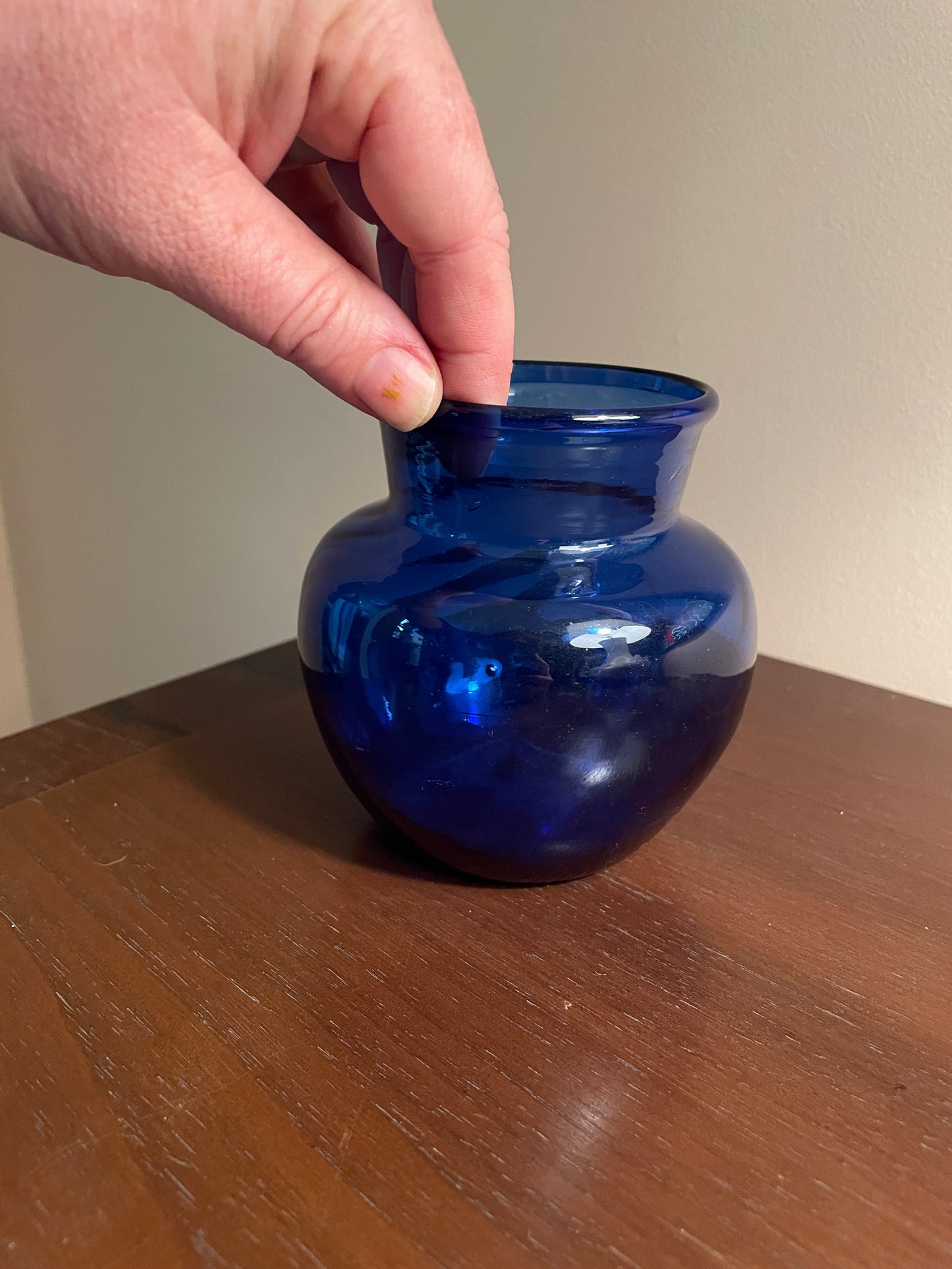 Small Round Blue Glass Vase