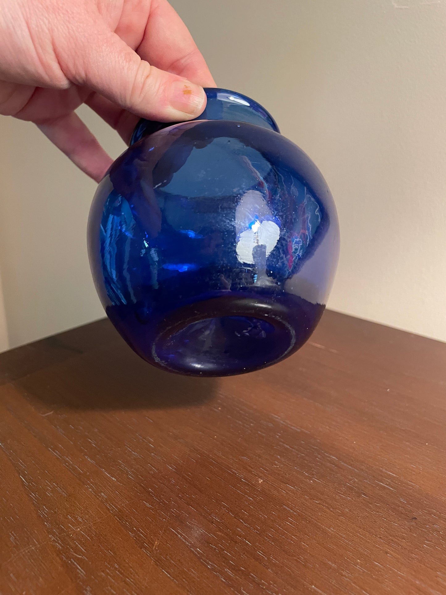 Small Round Blue Glass Vase